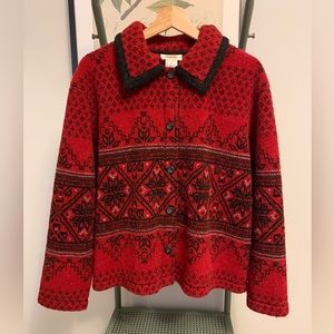 Talbots Red Fairisle Button Front Fleece Sweater | M